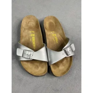 Birkenstock Sandals Womens 36 US 5.5 Madrid Silver Metalic Birko-Flor Slide
