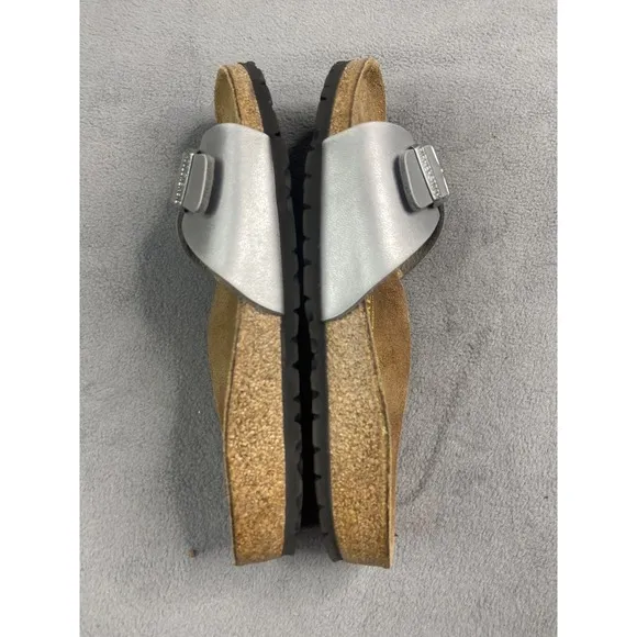 Birkenstock Sandals Womens 36 US 5.5 Madrid Silver Metalic Birko-Flor Slide