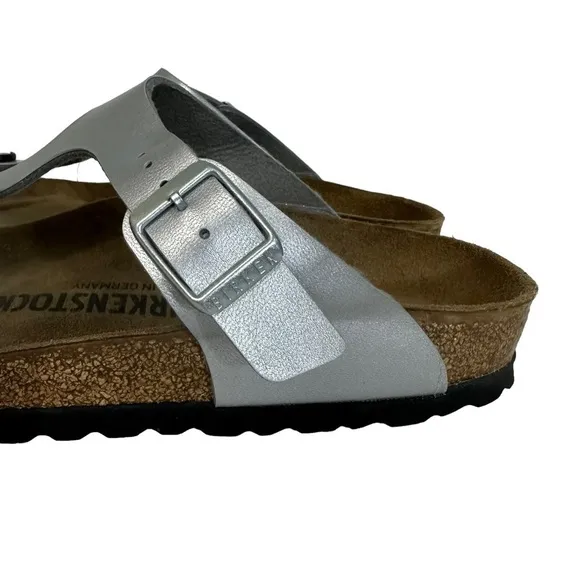 Birkenstock Silver Gizeh Leather Thong Sandals Shoes Ice Pearl Onyx