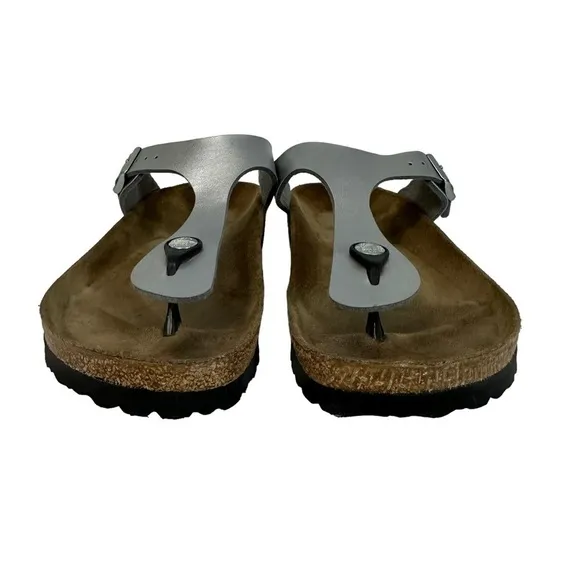 Birkenstock Silver Gizeh Leather Thong Sandals Shoes Ice Pearl Onyx