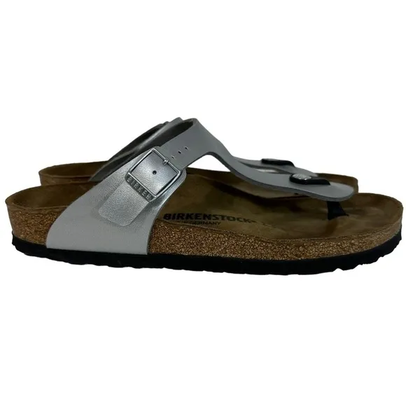Birkenstock Silver Gizeh Leather Thong Sandals Shoes Ice Pearl Onyx
