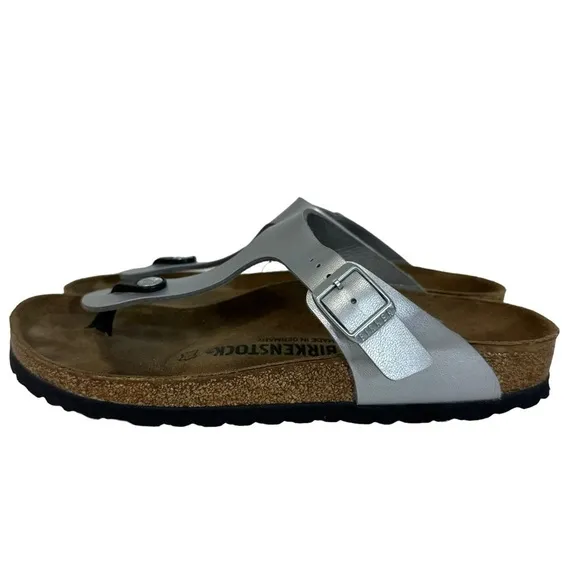 Birkenstock Silver Gizeh Leather Thong Sandals Shoes Ice Pearl Onyx