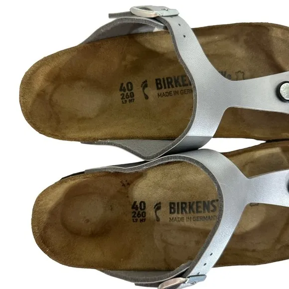 Birkenstock Silver Gizeh Leather Thong Sandals Shoes Ice Pearl Onyx