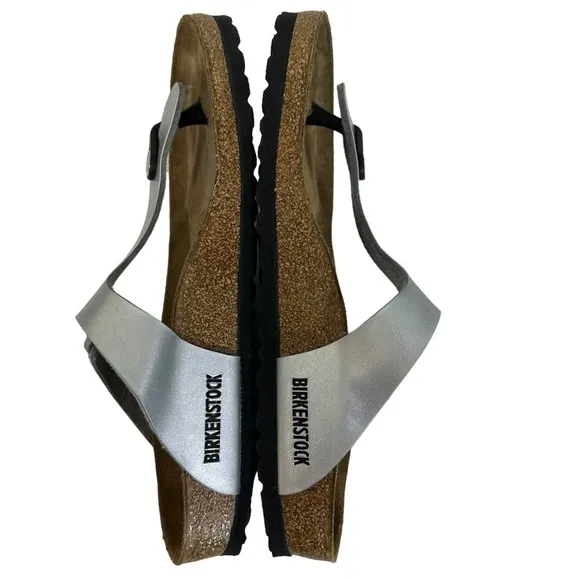 Birkenstock Silver Gizeh Leather Thong Sandals Shoes Ice Pearl Onyx
