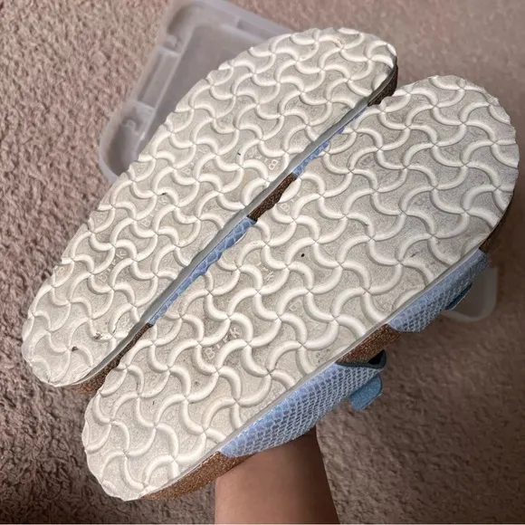 Birkenstock Vegan Arizona Iridescent Shiny Python In Blue Size 41