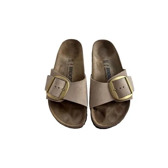 Birkenstock Womens Brown Suede Leather Open Toe Big Buckle Slide Sandals Size 41