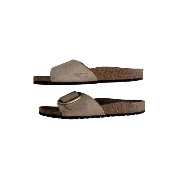 Birkenstock Womens Brown Suede Leather Open Toe Big Buckle Slide Sandals Size 41