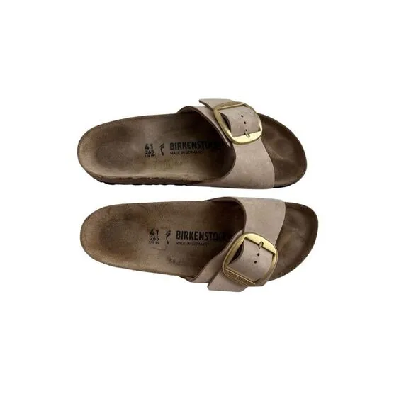 Birkenstock Womens Brown Suede Leather Open Toe Big Buckle Slide Sandals Size 41