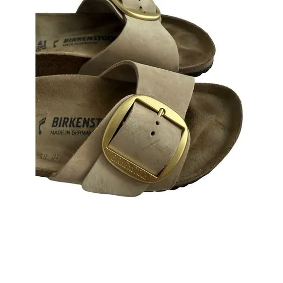 Birkenstock Womens Brown Suede Leather Open Toe Big Buckle Slide Sandals Size 41