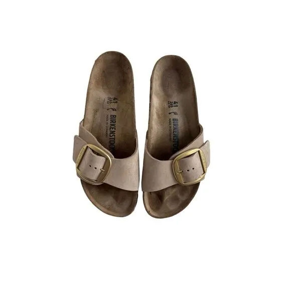 Birkenstock Womens Brown Suede Leather Open Toe Big Buckle Slide Sandals Size 41