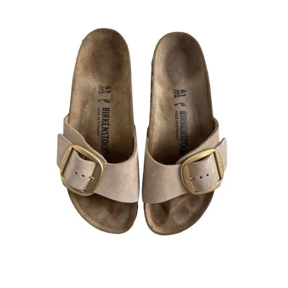 Birkenstock Womens Brown Suede Leather Open Toe Big Buckle Slide Sandals Size 41