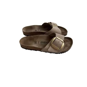 Birkenstock Womens Brown Suede Leather Open Toe Big Buckle Slide Sandals Size 41