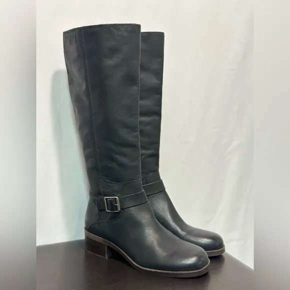 Black Leather Knee-High Campus Riding Boots 8.5 NEW