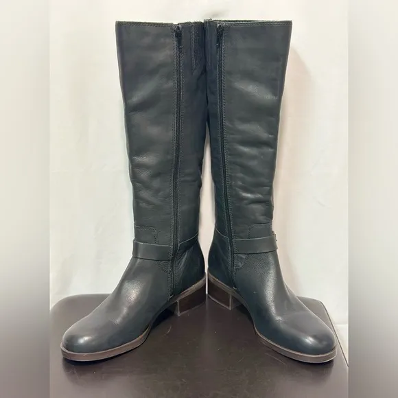 Black Leather Knee-High Campus Riding Boots 8.5 NEW