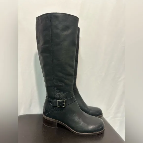 Black Leather Knee-High Campus Riding Boots 8.5 NEW