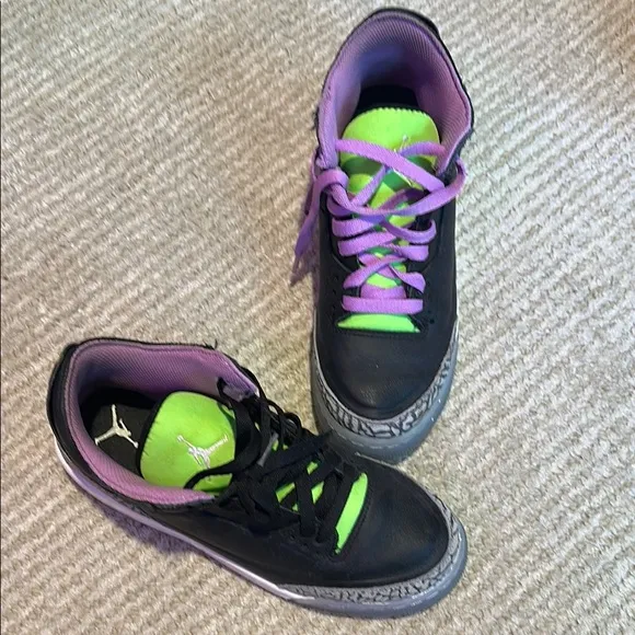 Black, Purple, and Green Jordan 3 Sneakers