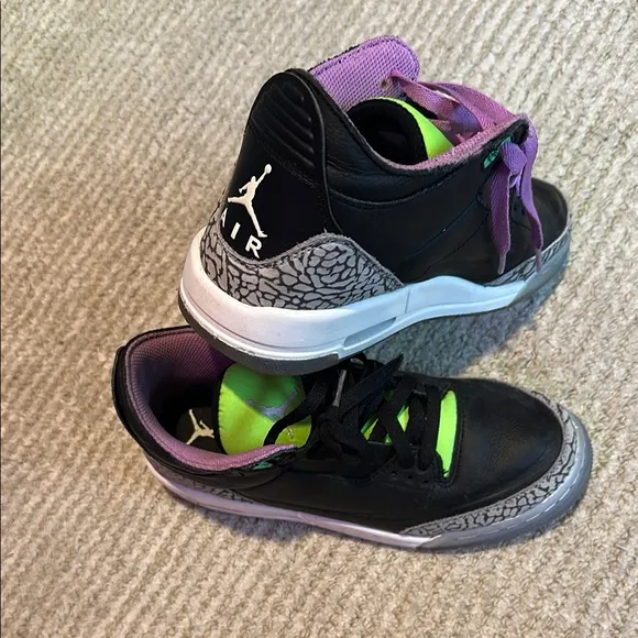 Black, Purple, and Green Jordan 3 Sneakers