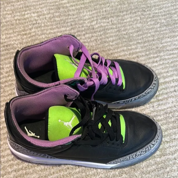 Black, Purple, and Green Jordan 3 Sneakers