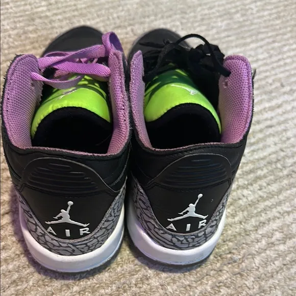 Black, Purple, and Green Jordan 3 Sneakers