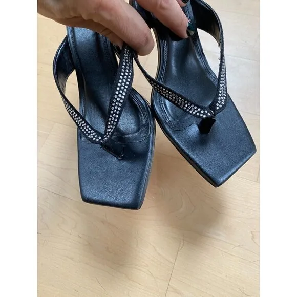 Black suede Studio &quot;Estelle&quot; Sandals BNWT heels women NEW crytstals