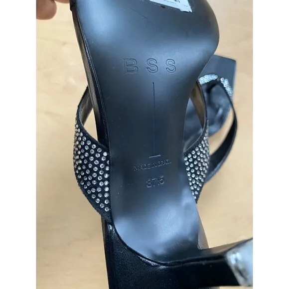 Black suede Studio &quot;Estelle&quot; Sandals BNWT heels women NEW crytstals