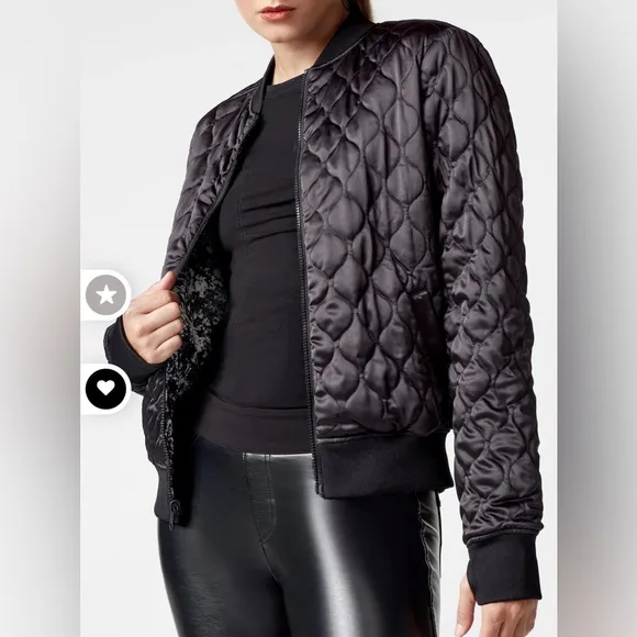 Blanc Noir Abstract Black &amp; White Print Reversible Bomber Jacket EUC Medium EUC