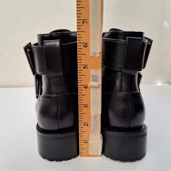 Blondo Camila combat boots waterproof leather moto biker silver buckles NIB