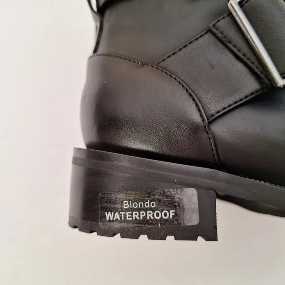 Blondo Camila combat boots waterproof leather moto biker silver buckles NIB