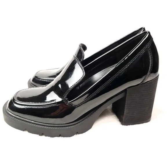 Blondo Josie Patent Lugsole Heeled Loafer Heels Black 10