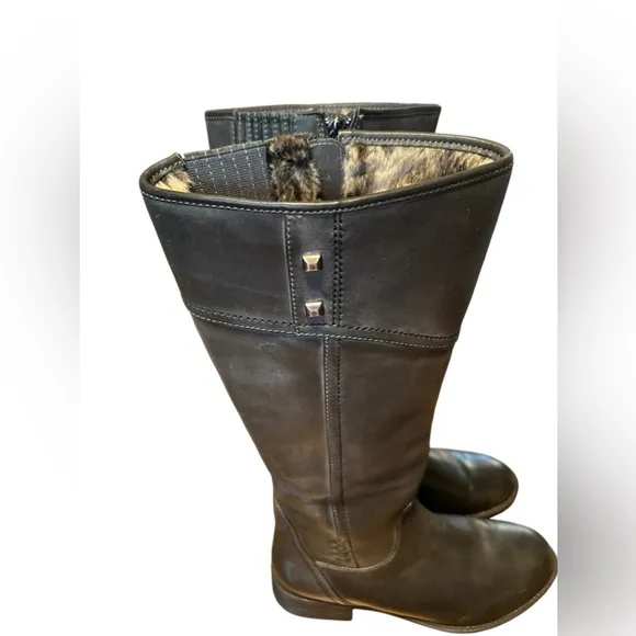 Blondo -Waterproof Ridding high boots - Faux fur Animal print Cowgirl Charcoal 7