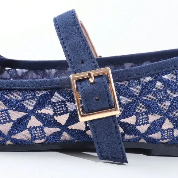 Blue Elegant Women's Woven Square Toe Slip-On Flats