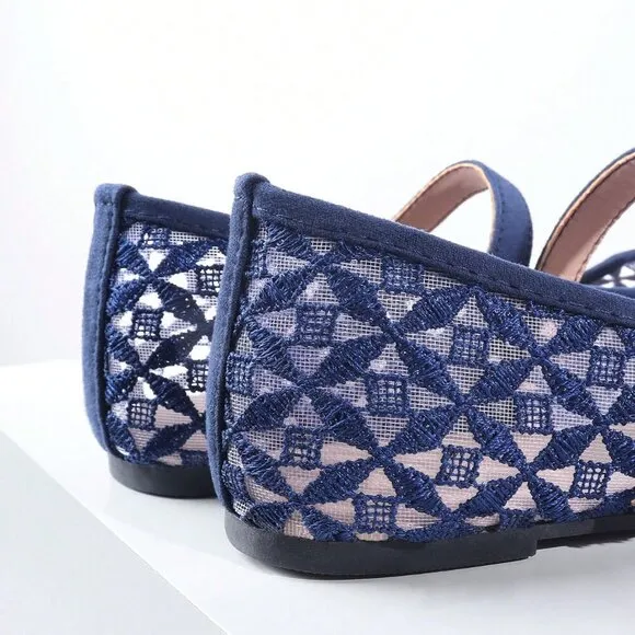 Blue Elegant Women's Woven Square Toe Slip-On Flats