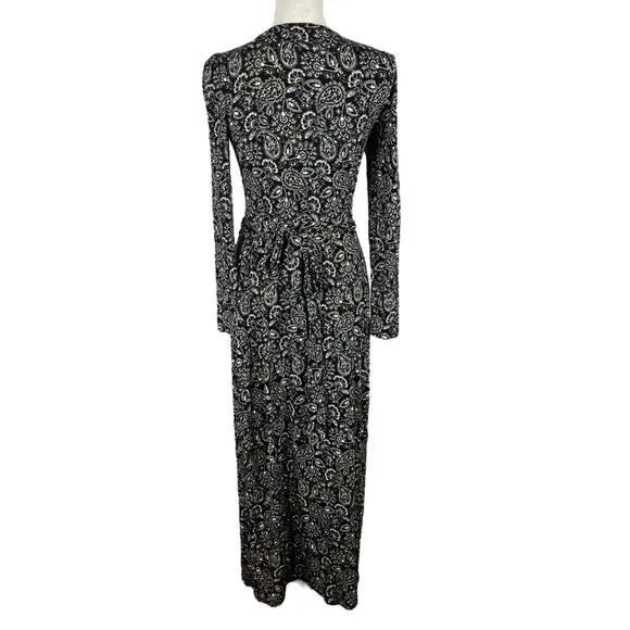 Boden Maxi Wrap Dress Paisley Print V-Neck Long Sleeve Stretch Size 4R