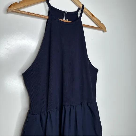 BODEN Navy Ribbed Halterneck Midi Dress Size 10