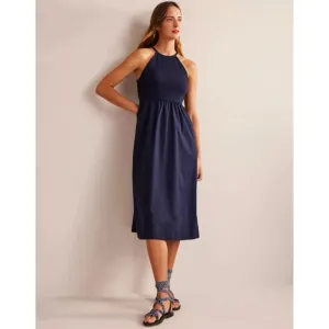 BODEN Navy Ribbed Halterneck Midi Dress Size 10