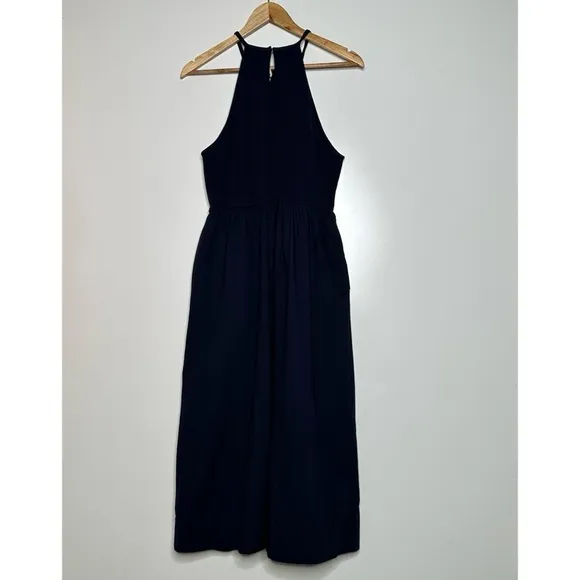 BODEN Navy Ribbed Halterneck Midi Dress Size 10