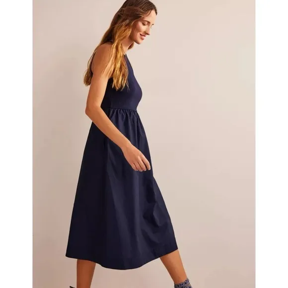 BODEN Navy Ribbed Halterneck Midi Dress Size 10