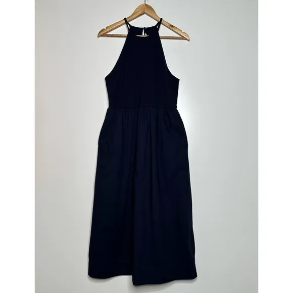 BODEN Navy Ribbed Halterneck Midi Dress Size 10
