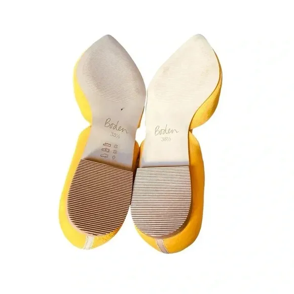 BODEN | Women's Henrietta Suede Pointed Toe D'Orsay Yellow Flats Size 38.5
