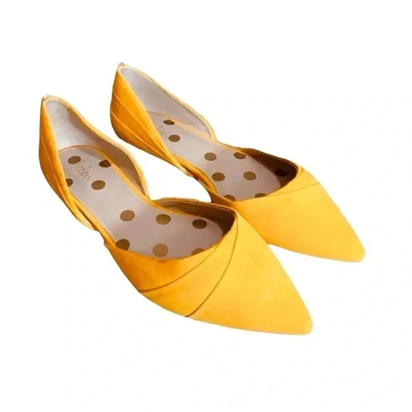 BODEN | Women's Henrietta Suede Pointed Toe D'Orsay Yellow Flats Size 38.5