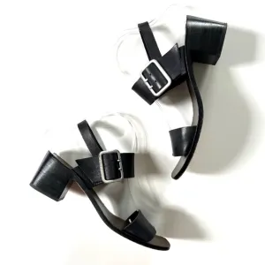 Boemos Italian Black Genuine Leather Buckle Strap Block Heel Sandals
