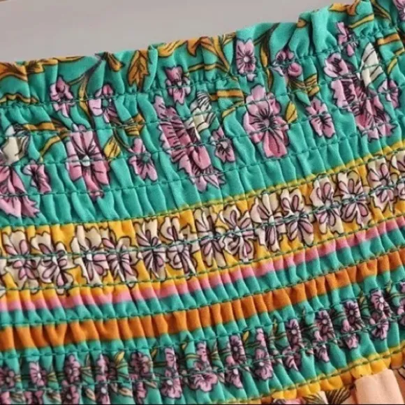 Bohemian Floral Gypsy Elastic Smocked Waist Skirt