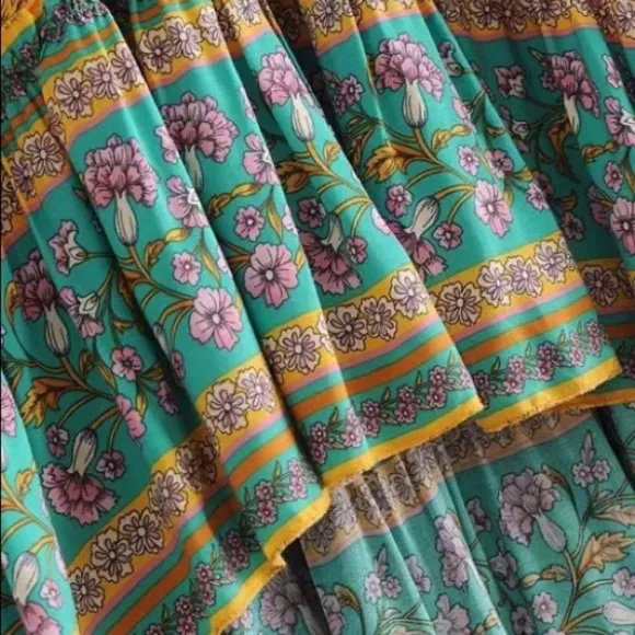 Bohemian Floral Gypsy Elastic Smocked Waist Skirt