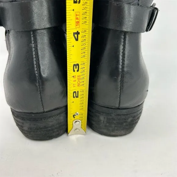 Born Black Leather Knee-High Boots Size 9.5M Double Buckle Zip Biker Moto