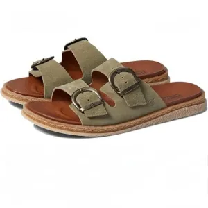 Born Calysta Women’s Olive Suede Leather Buckle Strap Flat Sandals Size 8 Slides
