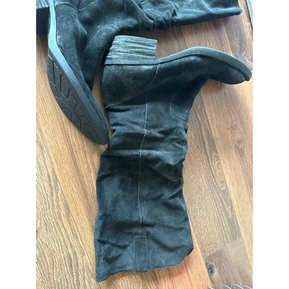 Born Doyle Tall Suede Leather Black Distressed Slouch Boots sz 8.5