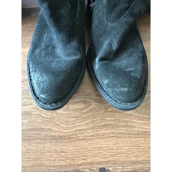Born Doyle Tall Suede Leather Black Distressed Slouch Boots sz 8.5