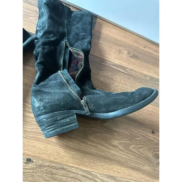 Born Doyle Tall Suede Leather Black Distressed Slouch Boots sz 8.5