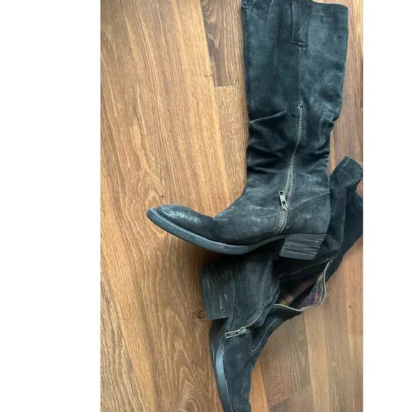 Born Doyle Tall Suede Leather Black Distressed Slouch Boots sz 8.5