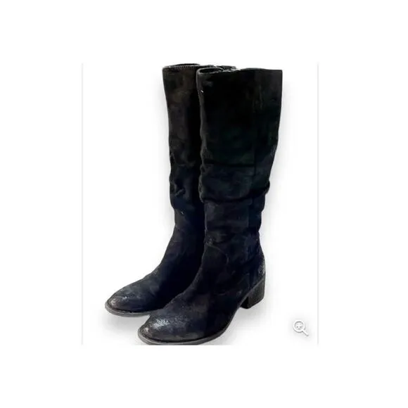 Born Doyle Tall Suede Leather Black Distressed Slouch Boots sz 8.5